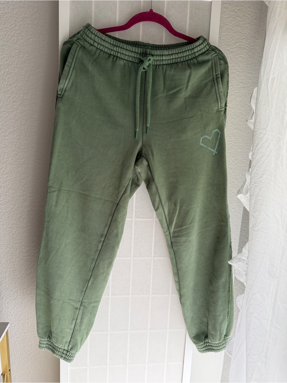 aerie Olive Green Girls Heart-Accent Drawstring Joggers